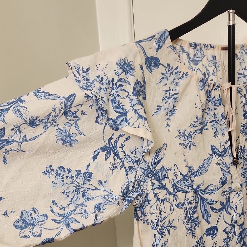 Free People Blue Floral Long Sleeve Boho Mini Dress Size Small - Picture 8 of 13